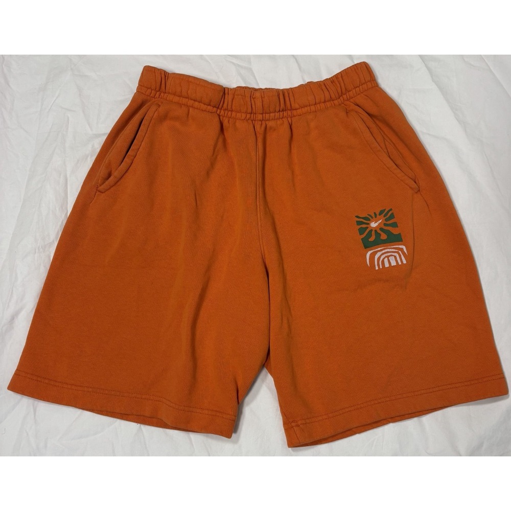 Nike Club Mens Fleece Spring Break Shorts Orange Pull On Graphic Logo Pockets M
